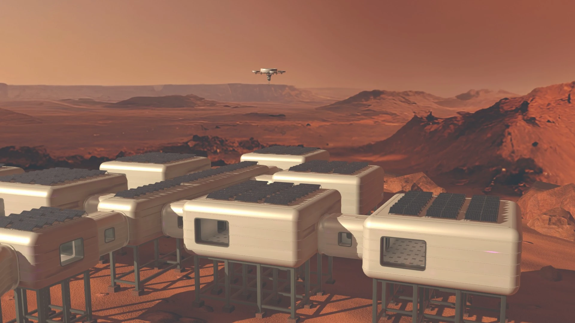 Martian Micro Research Facility with modular structures and integrated device infrastructure.