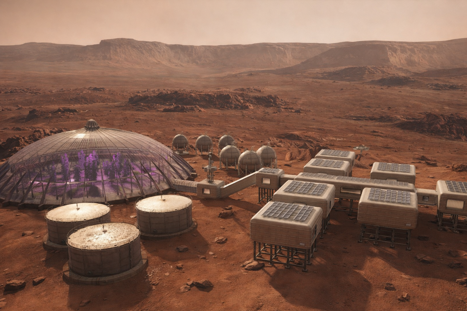 MMRF-class Mars research facility with modular architecture, zero-waste systems and continuous autonomous operation in a resource-limited environment.